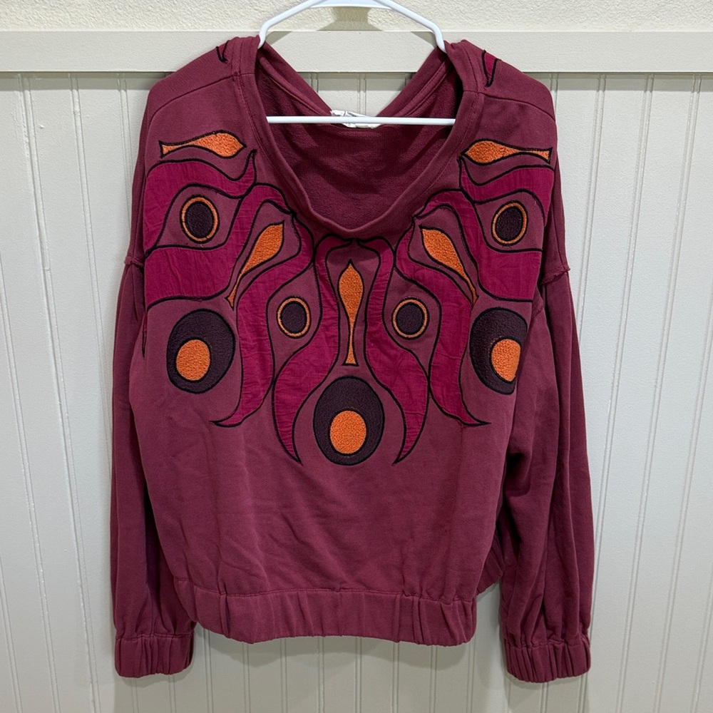 Anthropologie Maroon Appliqué Sweatshirt